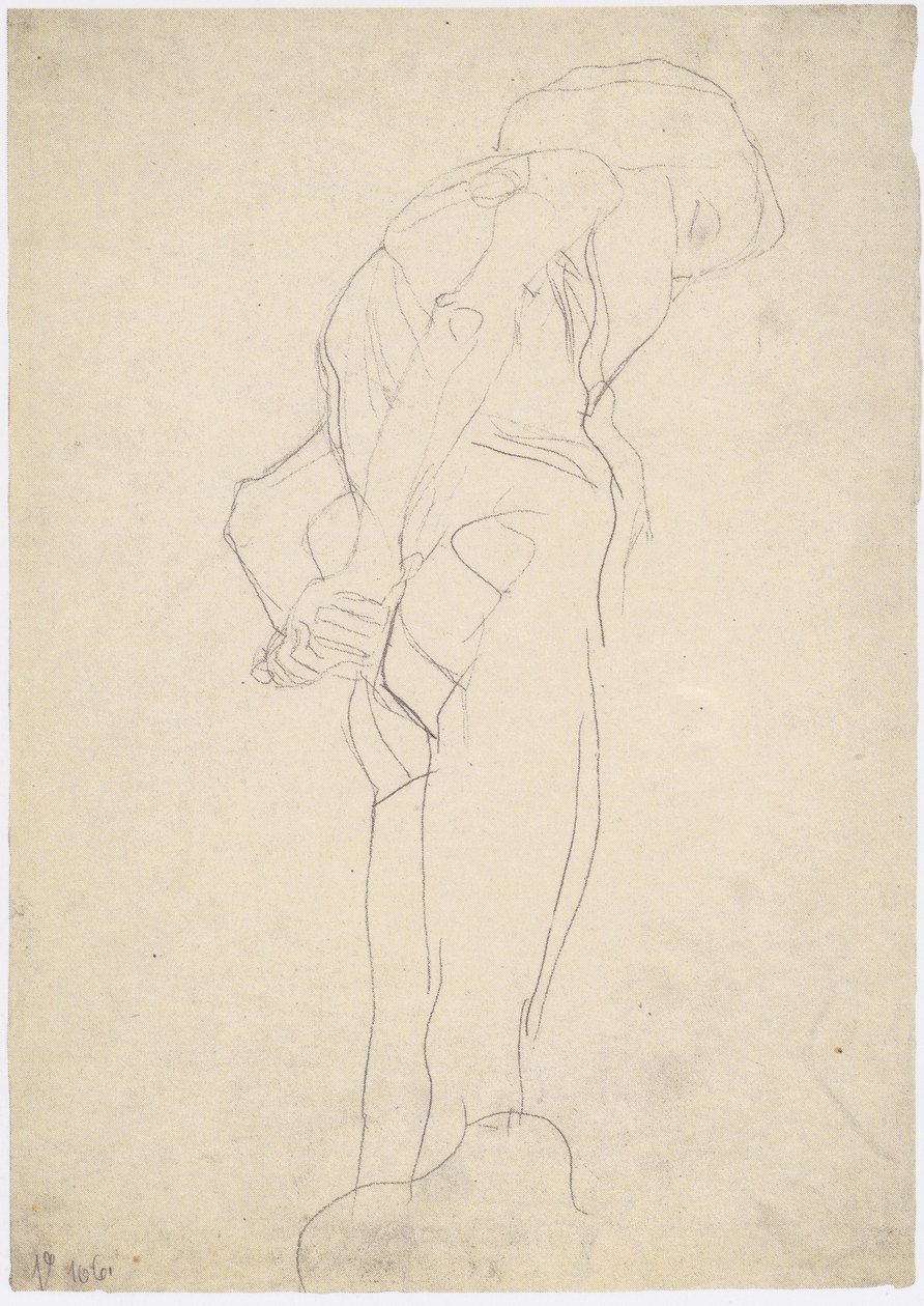 Gebeugter nackter Greis nach rechts von Gustav Klimt