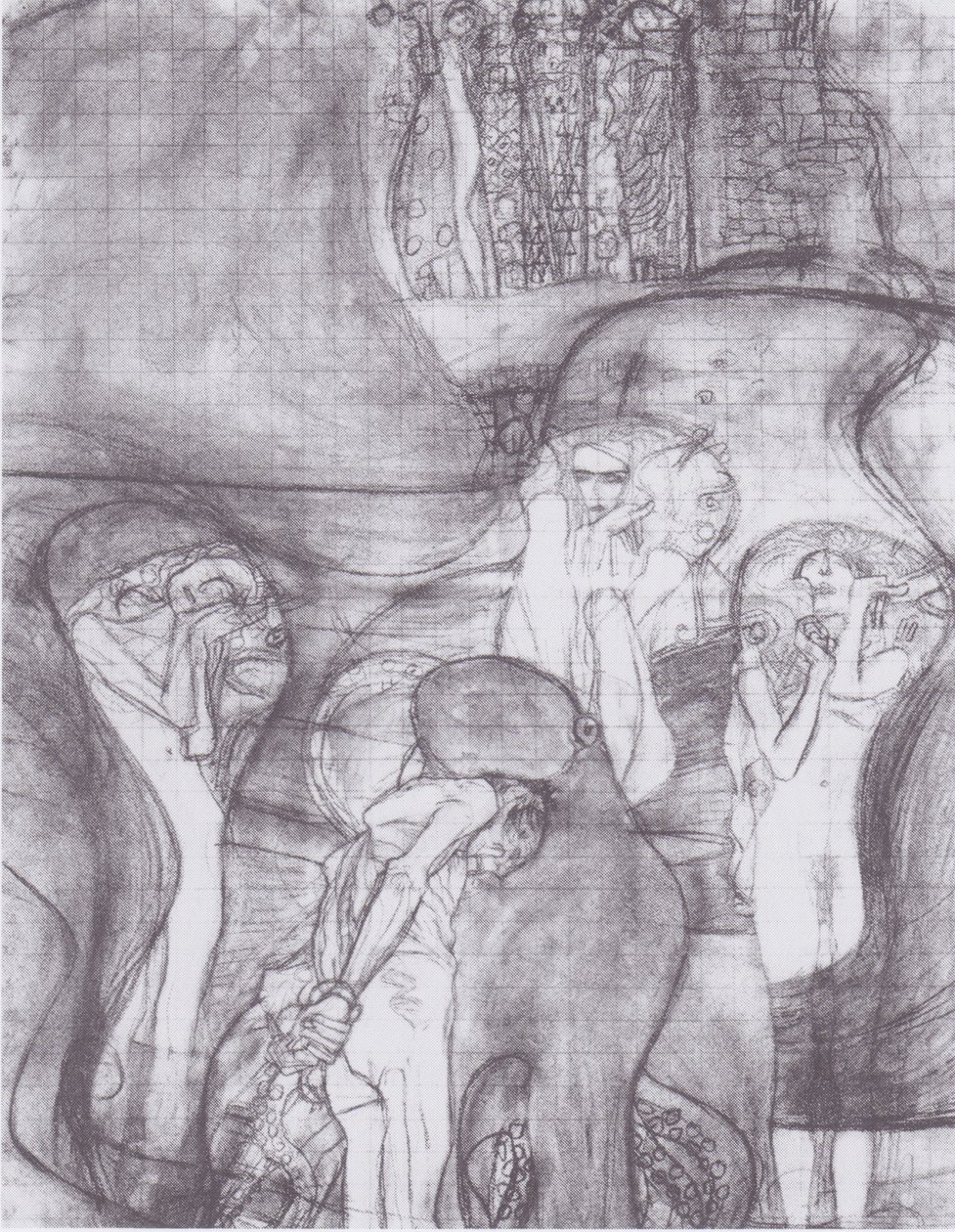 Gemalter Kompositionsentwurf zur Jurisprudenz von Gustav Klimt