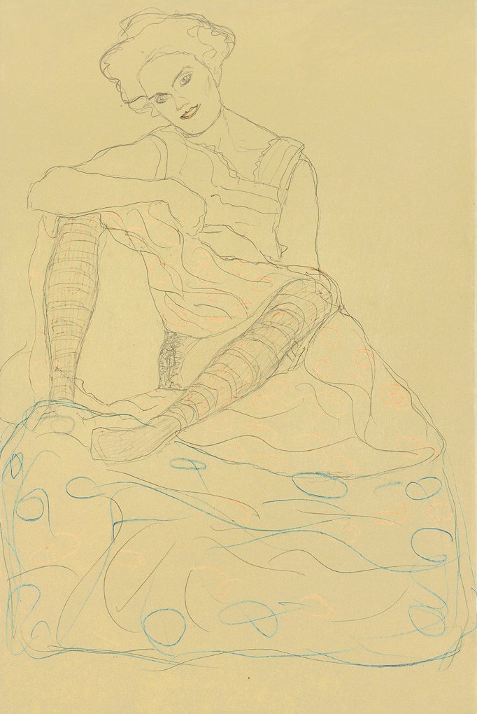 Mit gespreizten Beinen sitzender Halbakt von Gustav Klimt
