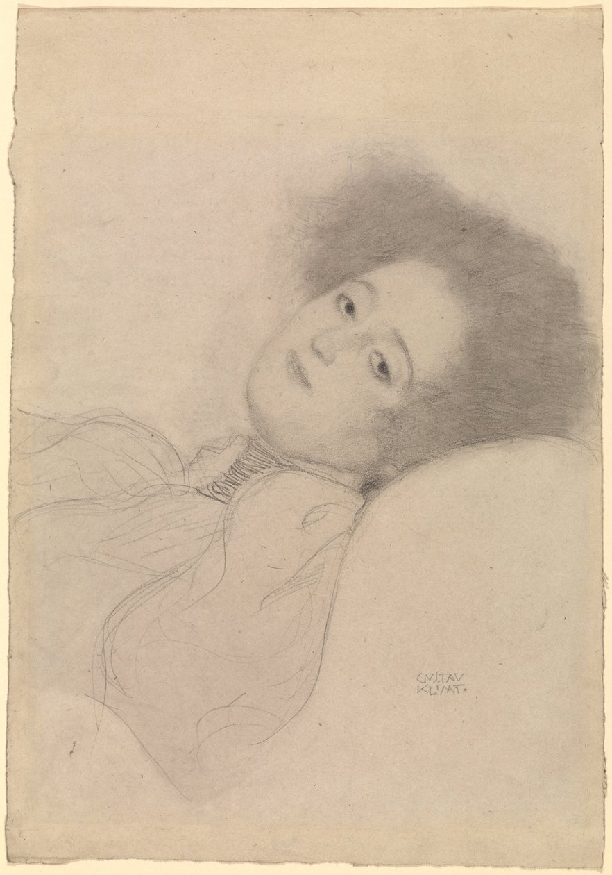 Porträt einer jungen Frau im Liegen von Gustav Klimt