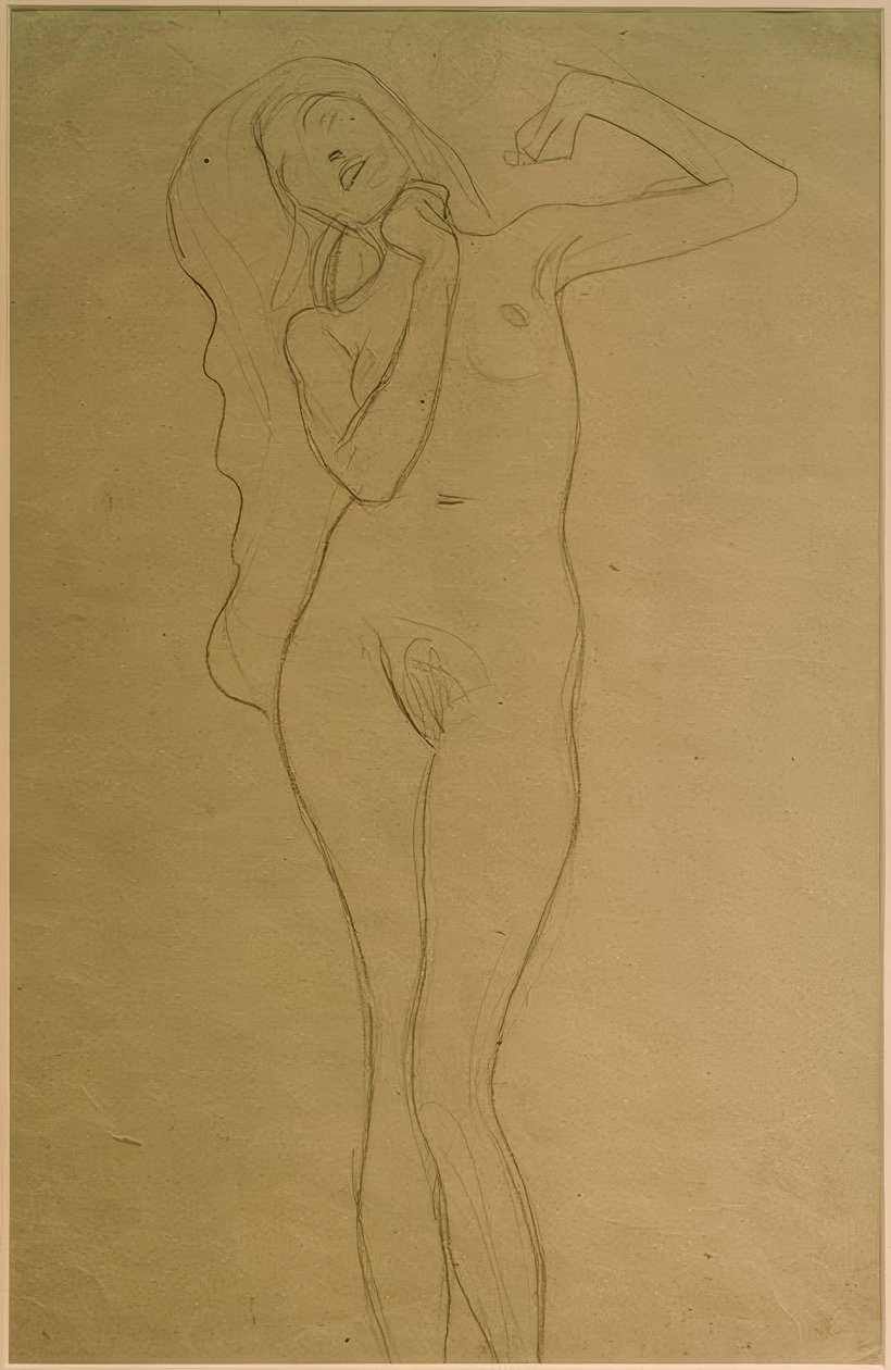 Stehender Frauenakt mit erhobenen Armen (Studie) von Gustav Klimt
