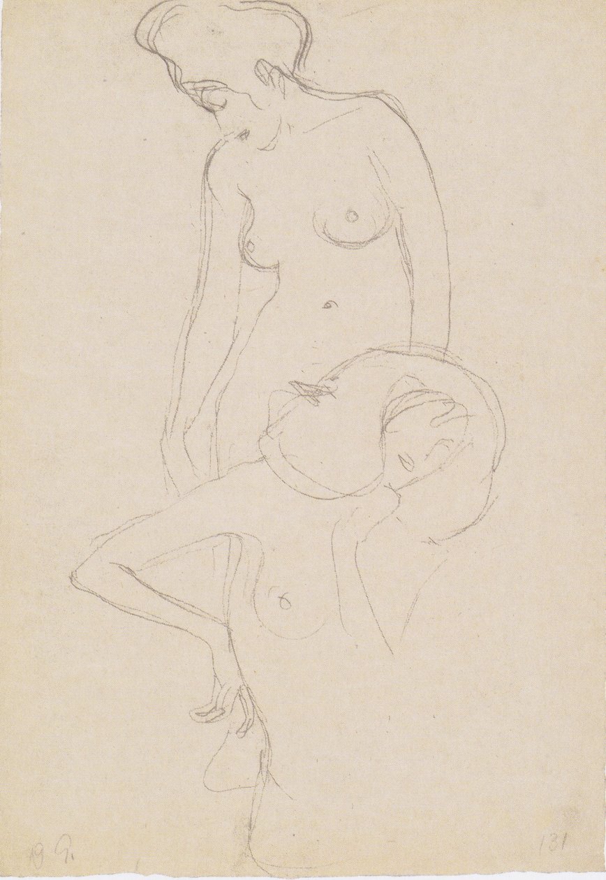 Stehender Frauenakt nach links, Frauenakt von vorne von Gustav Klimt