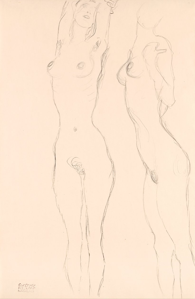Zwei Nackte, die linke mit erhobenen Armen von Gustav Klimt