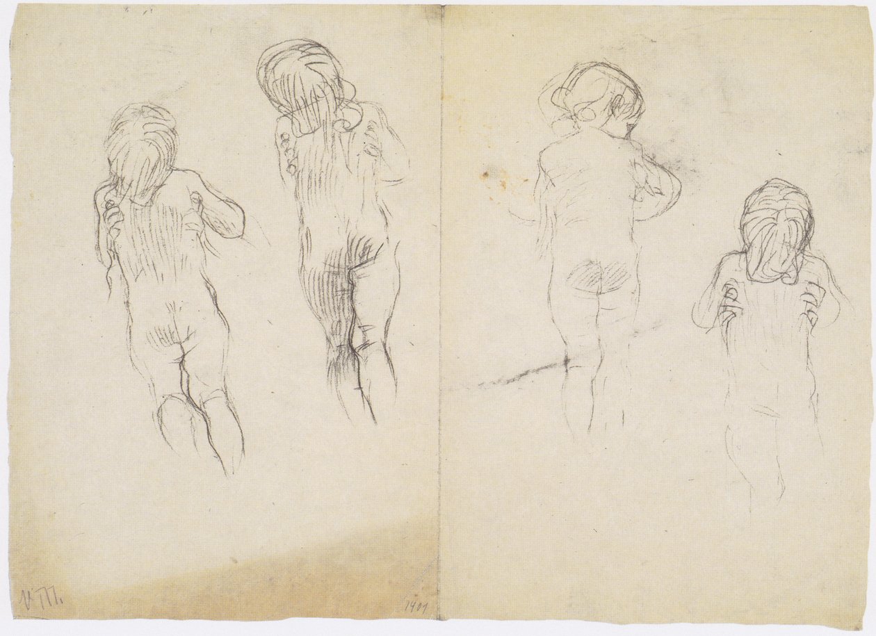 Vier Studien eines mit beiden Händen gehaltenen Kindes von Gustav Klimt