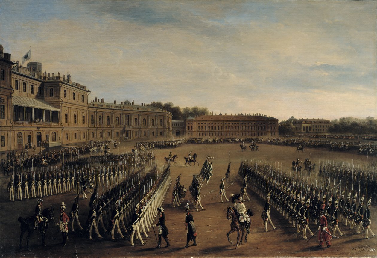 Parade zur Zeit von Kaiser Paul I. (1754-1801) 1847 von Gustav Schwarz