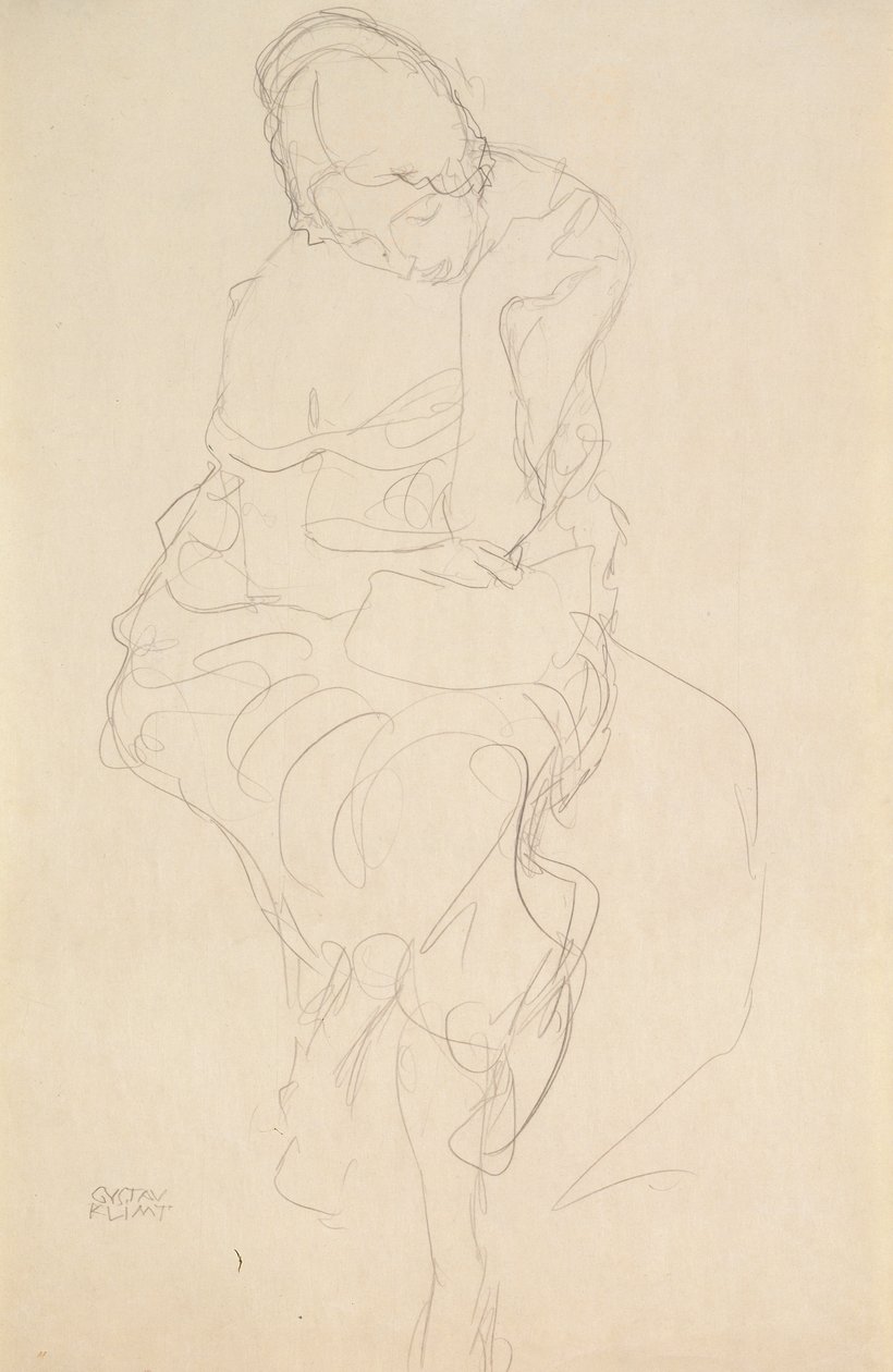Auf einem Hocker Sitzende von vorne von Gustav Klimt
