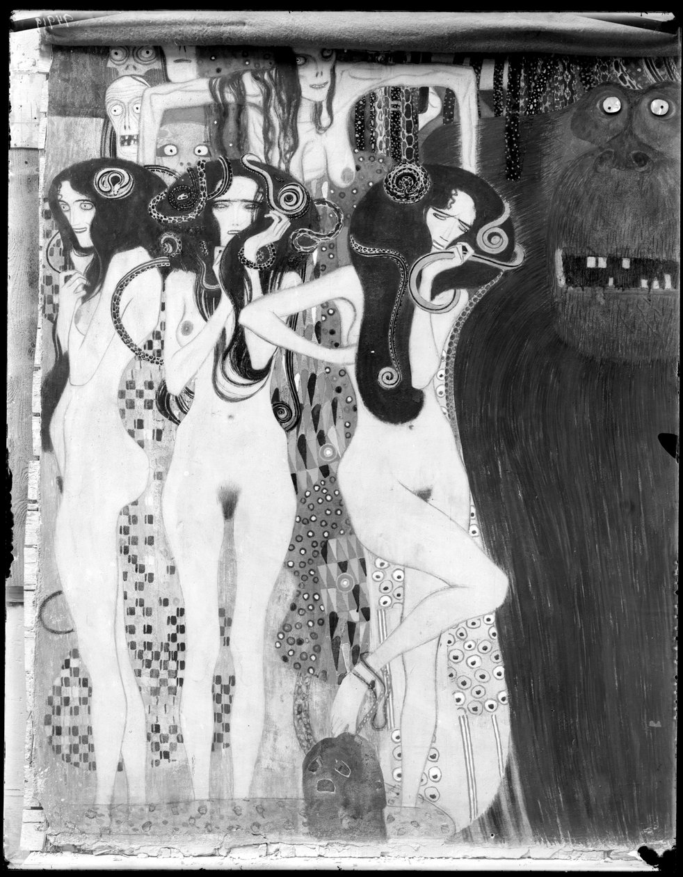 Beethovenfries: Detail aus "Die feindlichen Gewalten" von Gustav Klimt