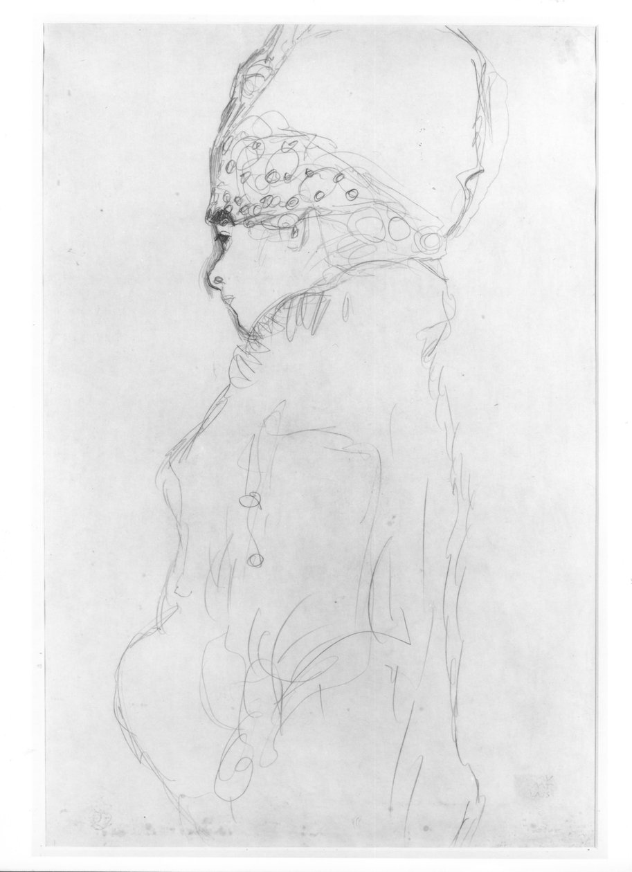 Dame mit hohem Hut, ca. 1917 von Gustav Klimt