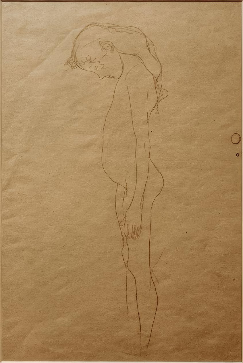 Mädchenakt mit gesenktem Kopf nach links von Gustav Klimt