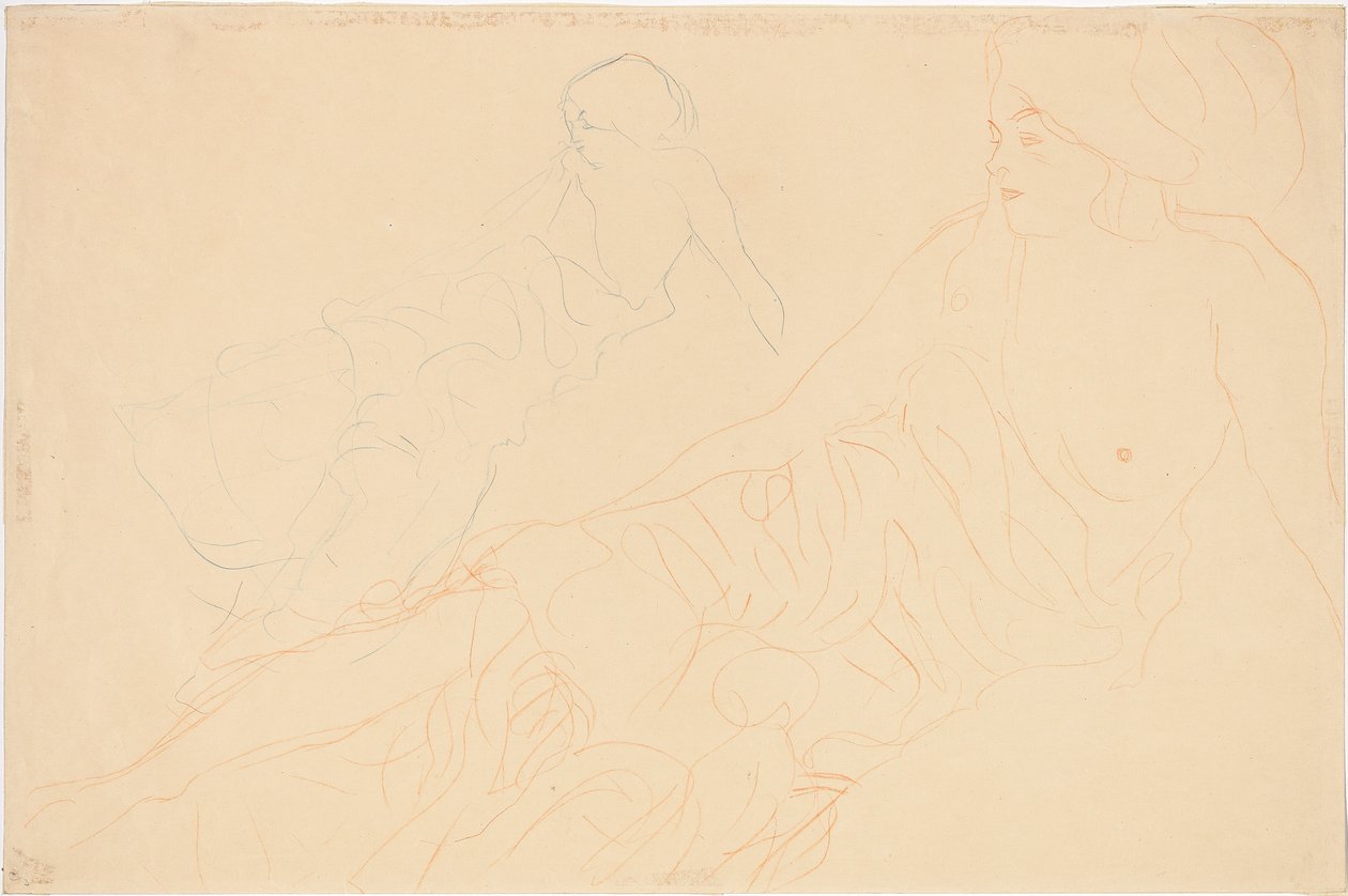 Zwei Studien einer liegenden Frau, 1913 von Gustav Klimt