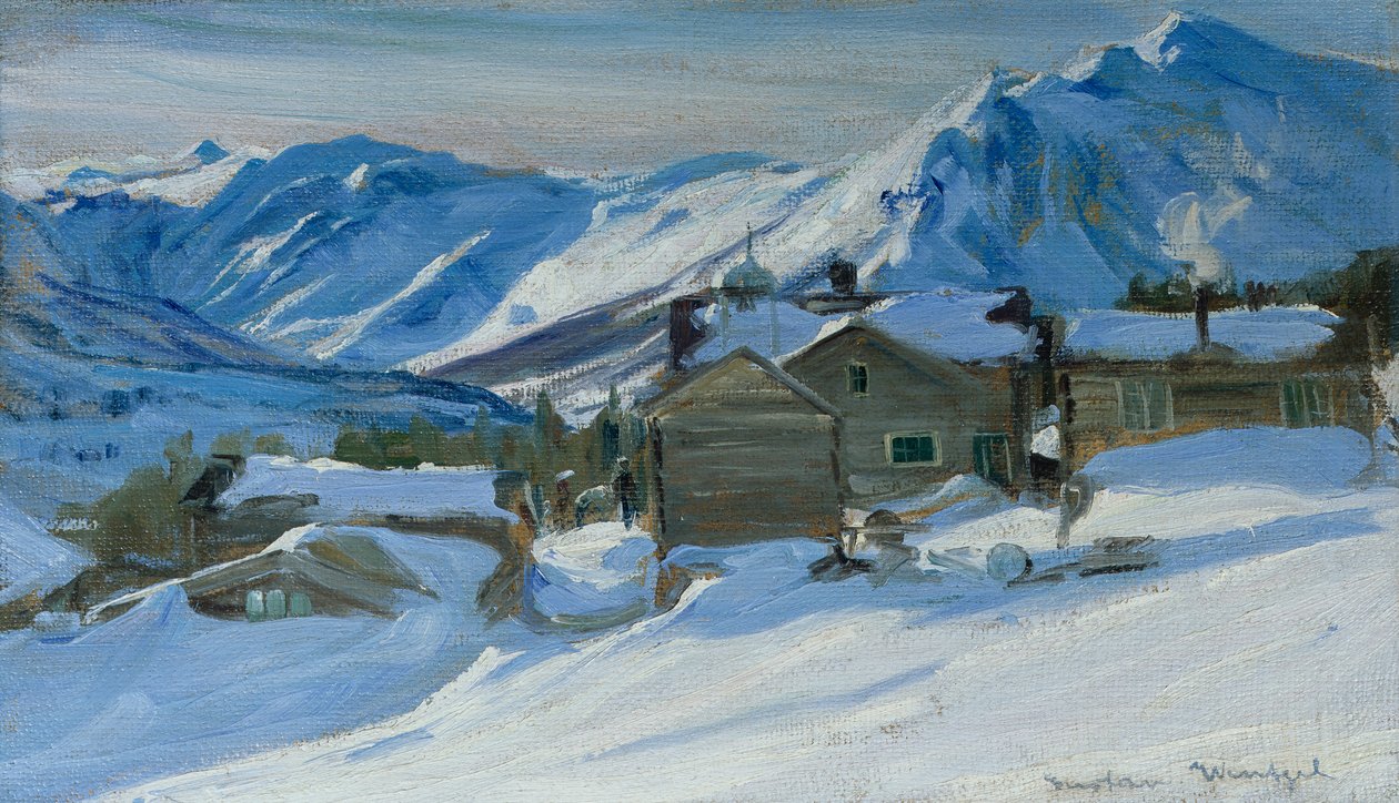 Bergbauernhof in Schneelandschaft von Gustav Wentzel
