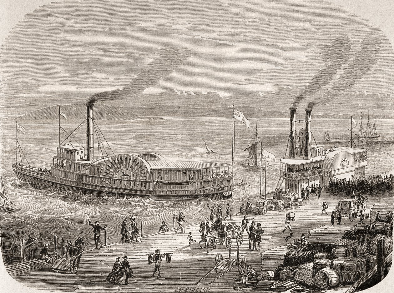 Die Docks von San Francisco in den 1860er Jahren von Gustave Adolphe Chassevent Bacques