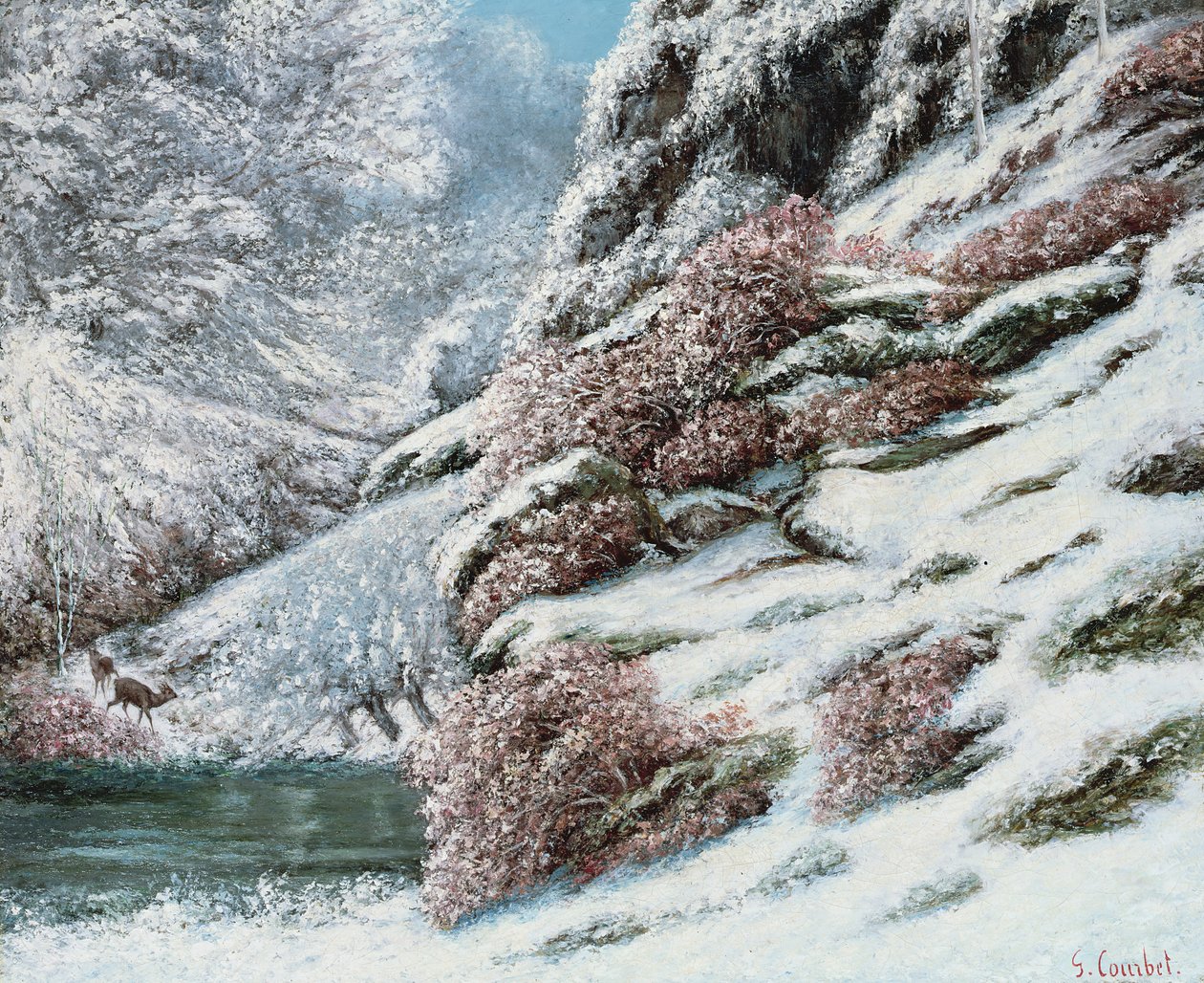 Hirsche in einer verschneiten Landschaft, 1867 von Gustave Courbet