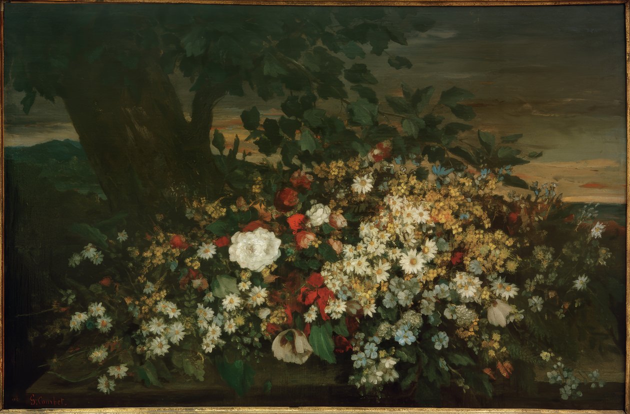 Blumen auf einer Bank von Gustave Courbet