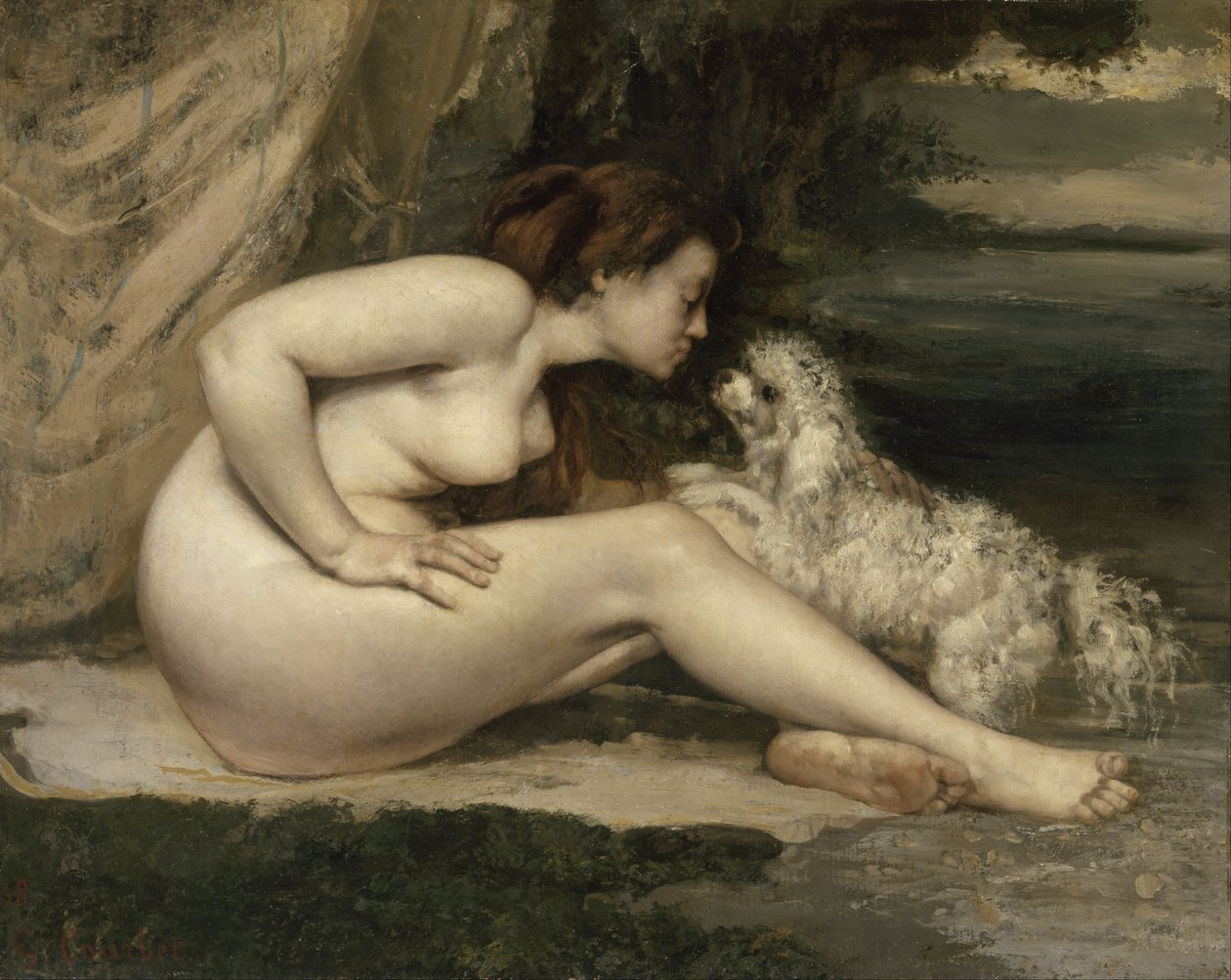 Nackte Frau mit einem Hund von Gustave Courbet