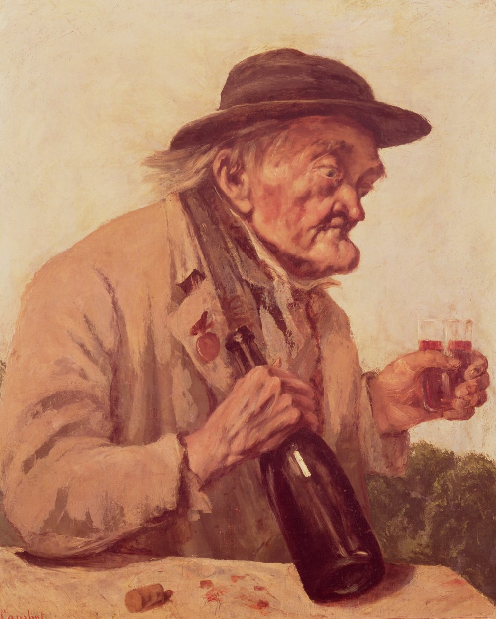 Alter Mann mit einem Glas Wein von Gustave Courbet