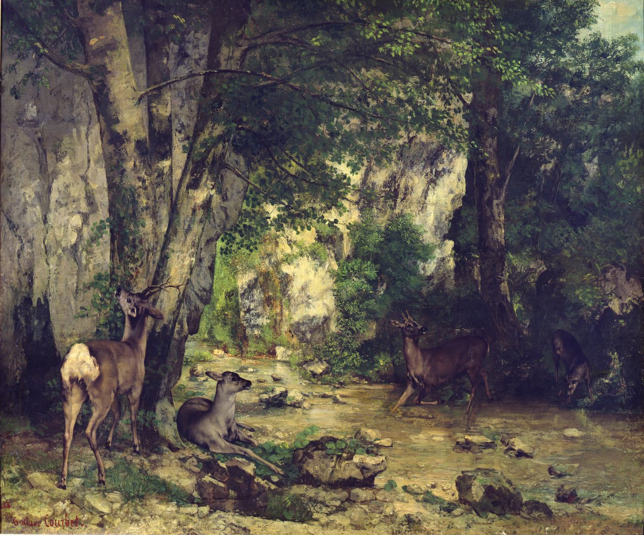 Die Rückkehr der Hirsche zum Bach bei Plaisir-Fontaine, 1866 von Gustave Courbet