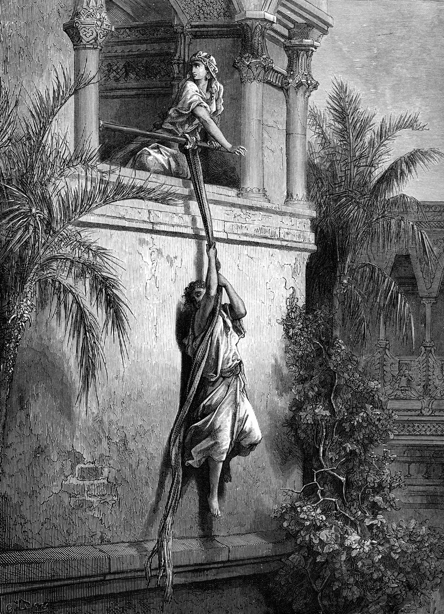 Davids Flucht durch das Fenster, von Doré von Gustave Dore