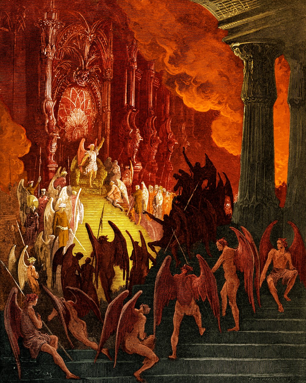 Das verlorene Paradies: Satan im Rat, Gravur von Gustave Doré von Gustave Dore