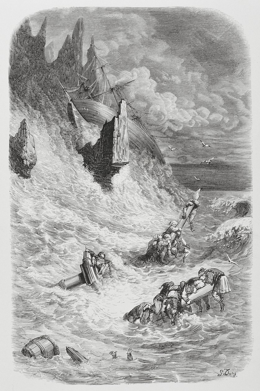 Strandung von Sindbads Schiff, um 1868 von Gustave Dore
