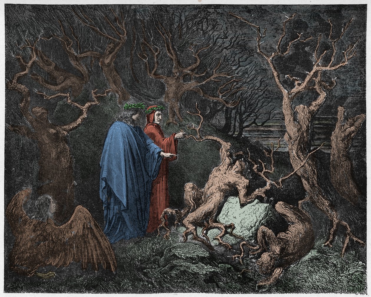 Inferno, Gesang 13: Die Selbstmörder im Wald (Illustration aus Die Göttliche Komödie von Dante Alighieri, 1885) von Gustave after Dore