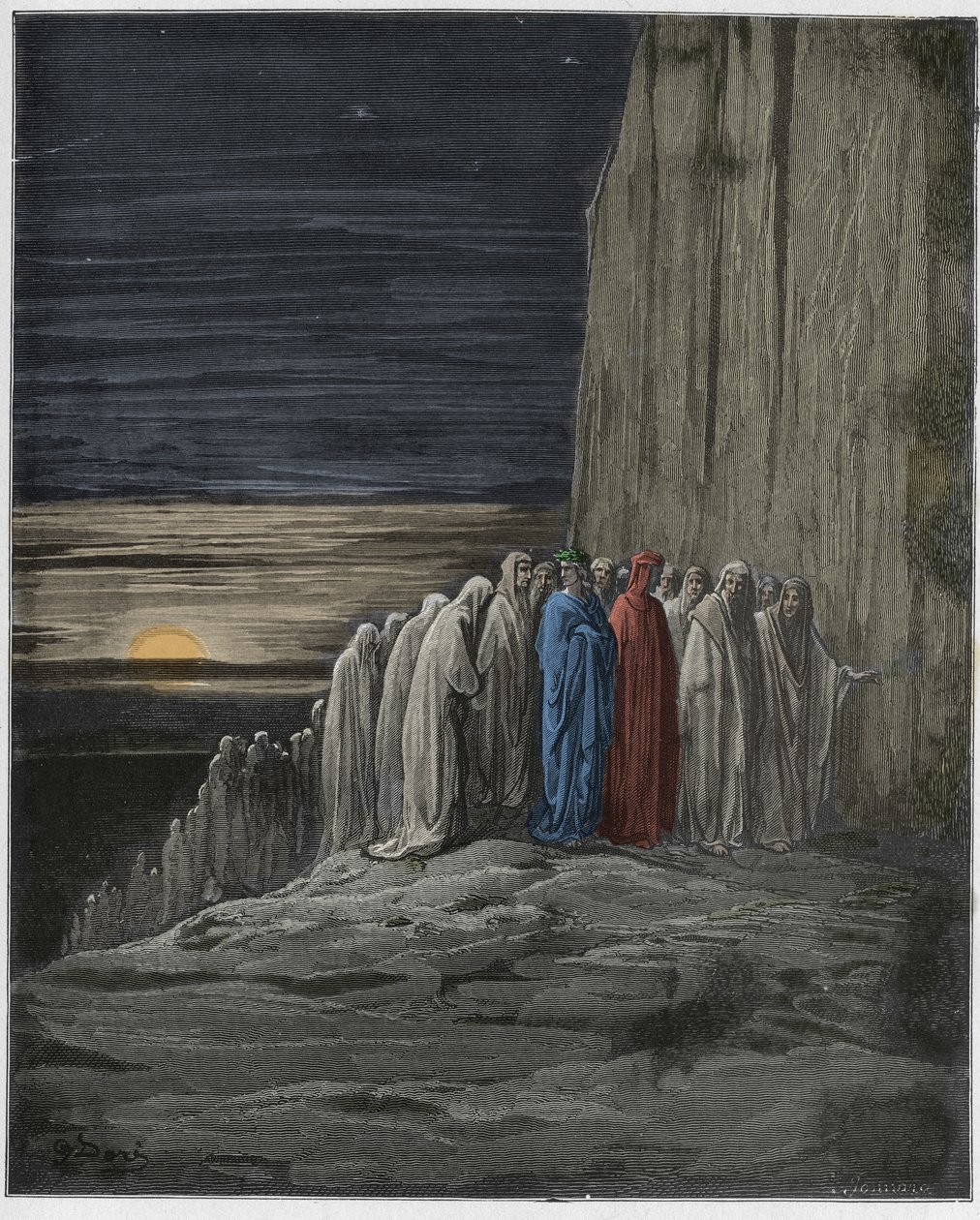 Purgatorio, Gesang 18: Die Menge der Faulen, Illustration aus Die Göttliche Komödie von Dante Alighieri, 1885 (digital kolorierte Gravur) von Gustave after Dore