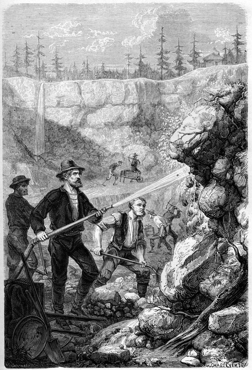 Hydraulischer Bergbau, Kalifornien, 1859 von Gustave Adolphe Chassevent Bacques