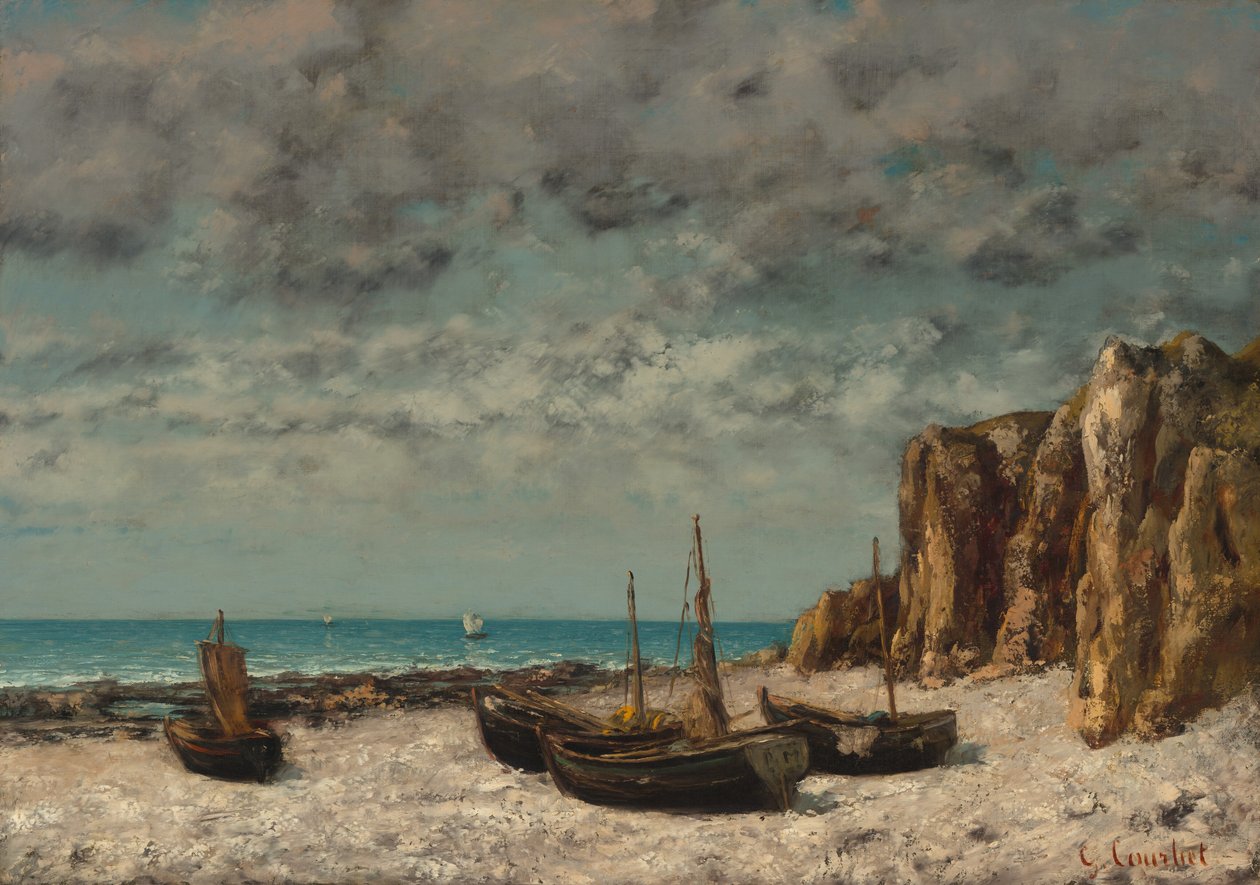 Boote am Strand von Etretat von Gustave Courbet