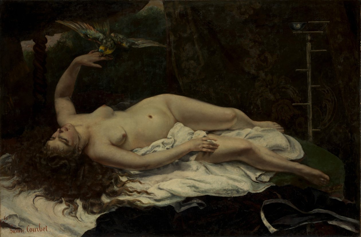 Frau mit einem Papagei, 1866 von Gustave Courbet