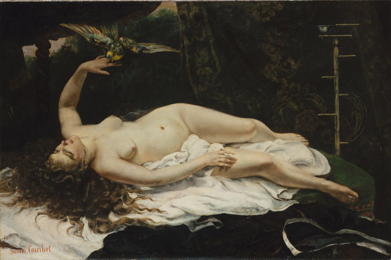 Frau mit Papagei von Gustave Courbet