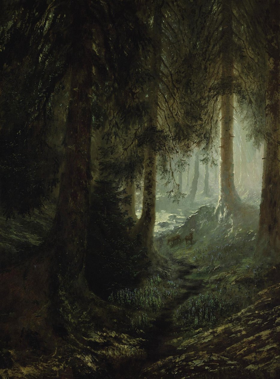 Hirsch in einer Waldlandschaft von Gustave Dore