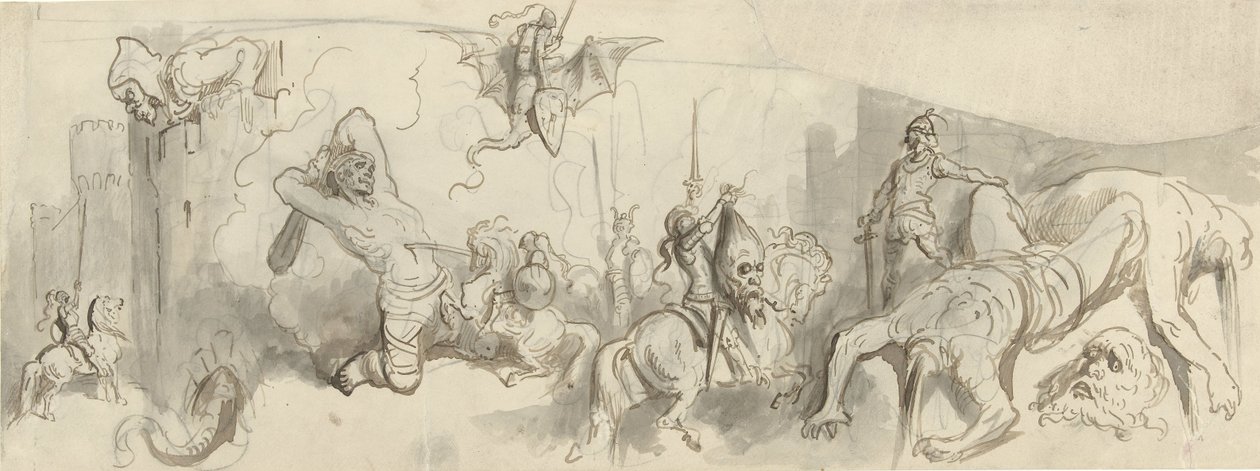 Kampf zwischen Rittern und Riesen von Gustave Dore