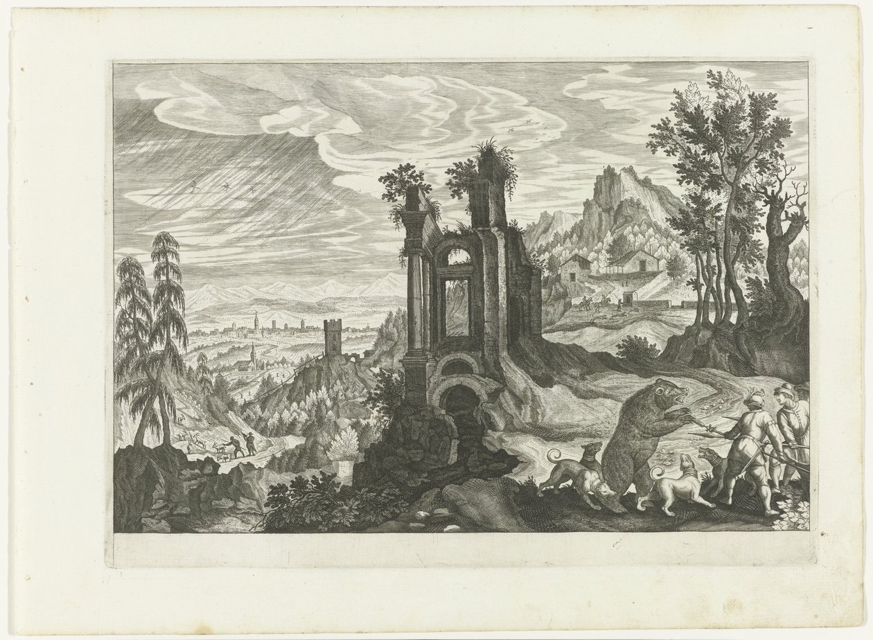 Landschaft mit Bärenjagd von H. van Schuppen