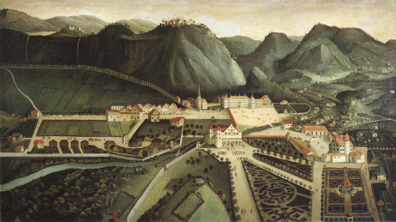 Ansicht von Hohenems mit Schloss, Lusthaus und Gartenanlage von Hans Jakob Noppis