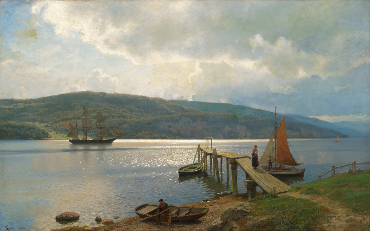 Der Steg bei Feste in der Nähe von Moss von Hans Gude