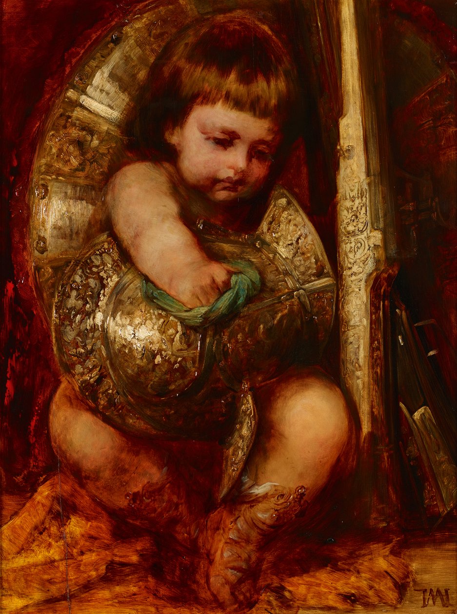 Putto, die Waffen des Mars reinigend von Hans Makart
