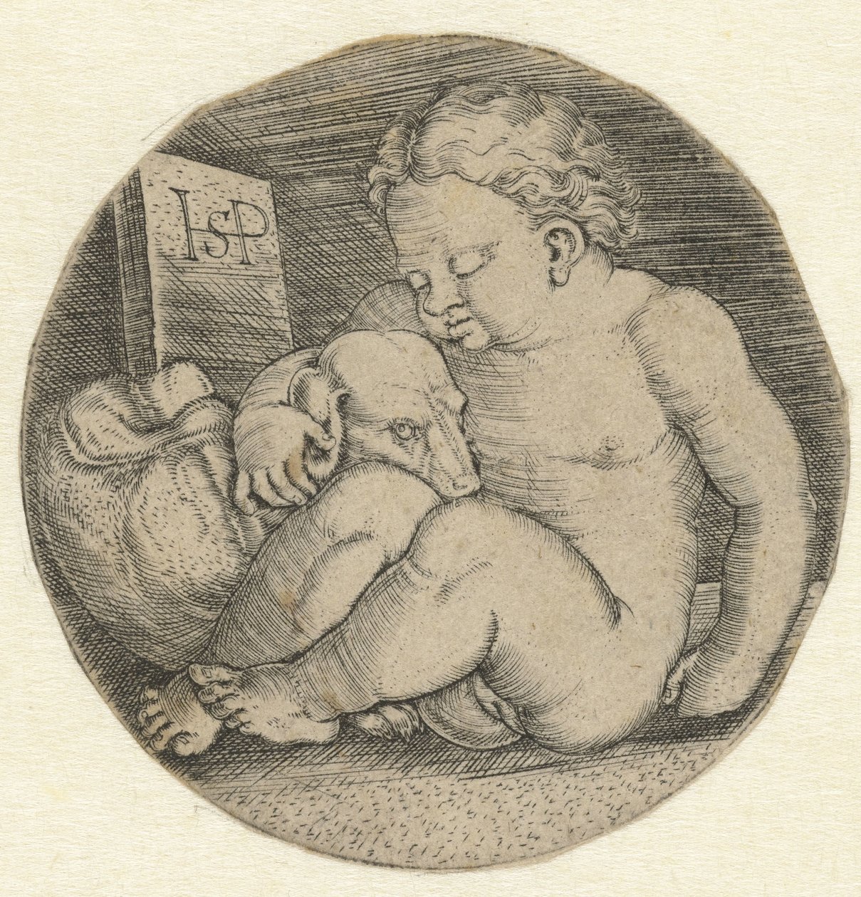 Nacktes Mädchen mit einem Hund von Hans Sebald Beham