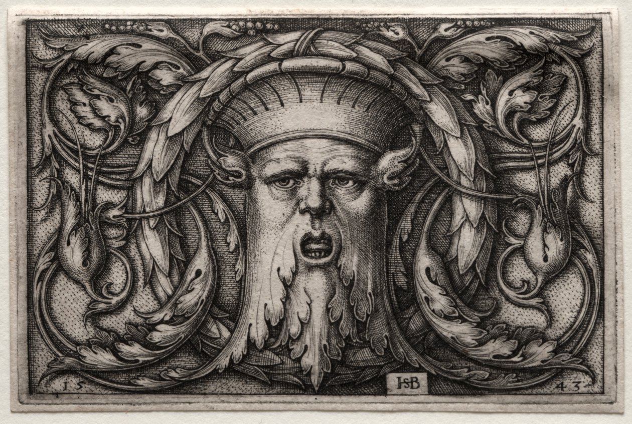 Ornament eines Satyrkopfes und Kranzes von Hans Sebald Beham