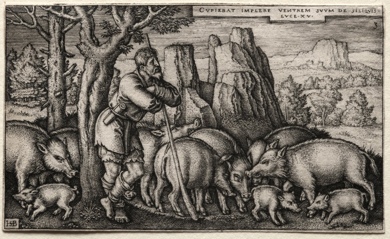 Der verlorene Sohn: Schweine hüten von Hans Sebald Beham