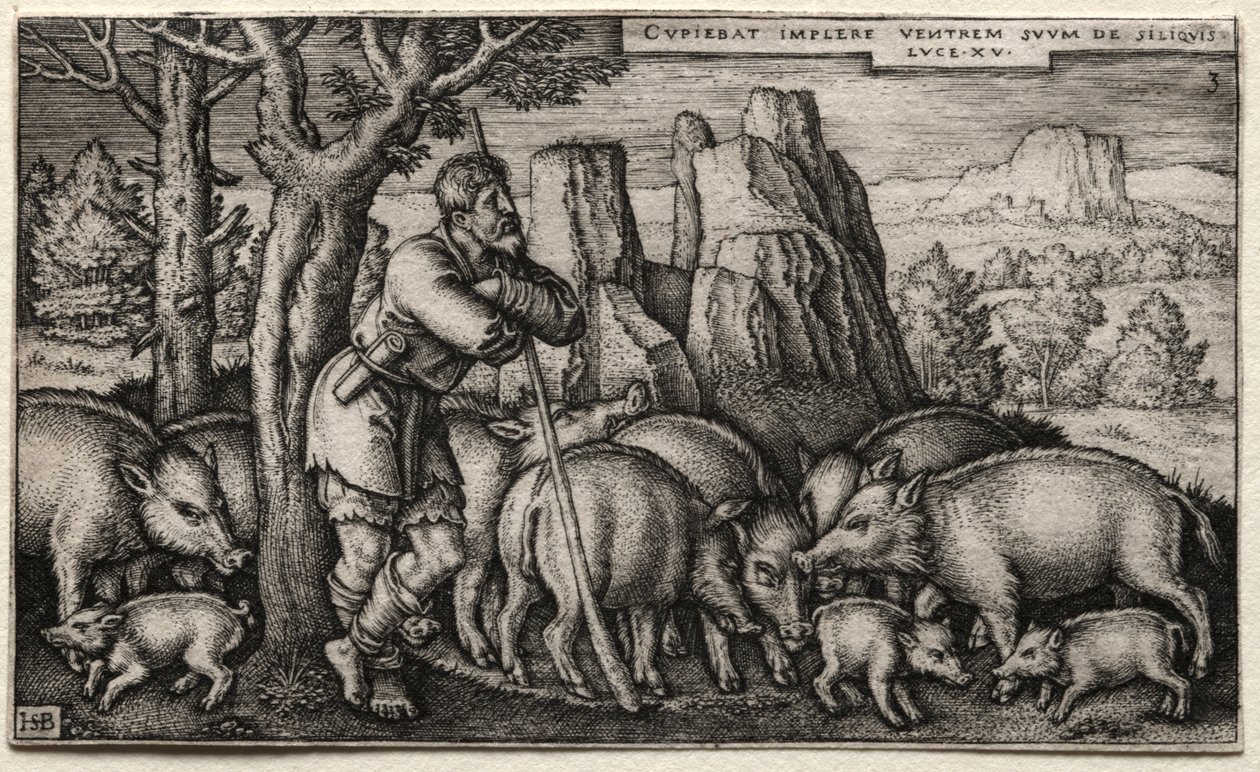Der verlorene Sohn: Schweine hüten von Hans Sebald Beham