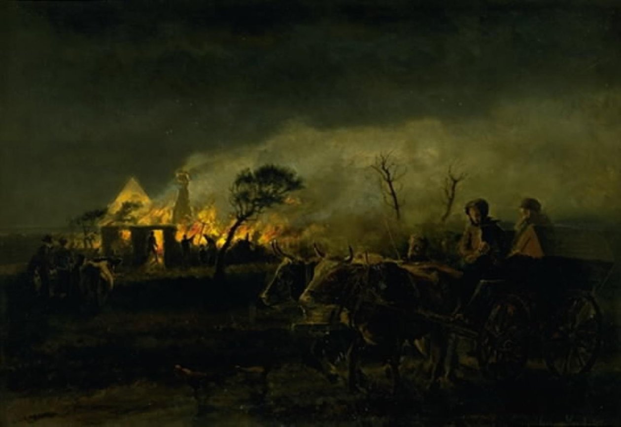 Ein brennender Bauernhof von Hans Smidth