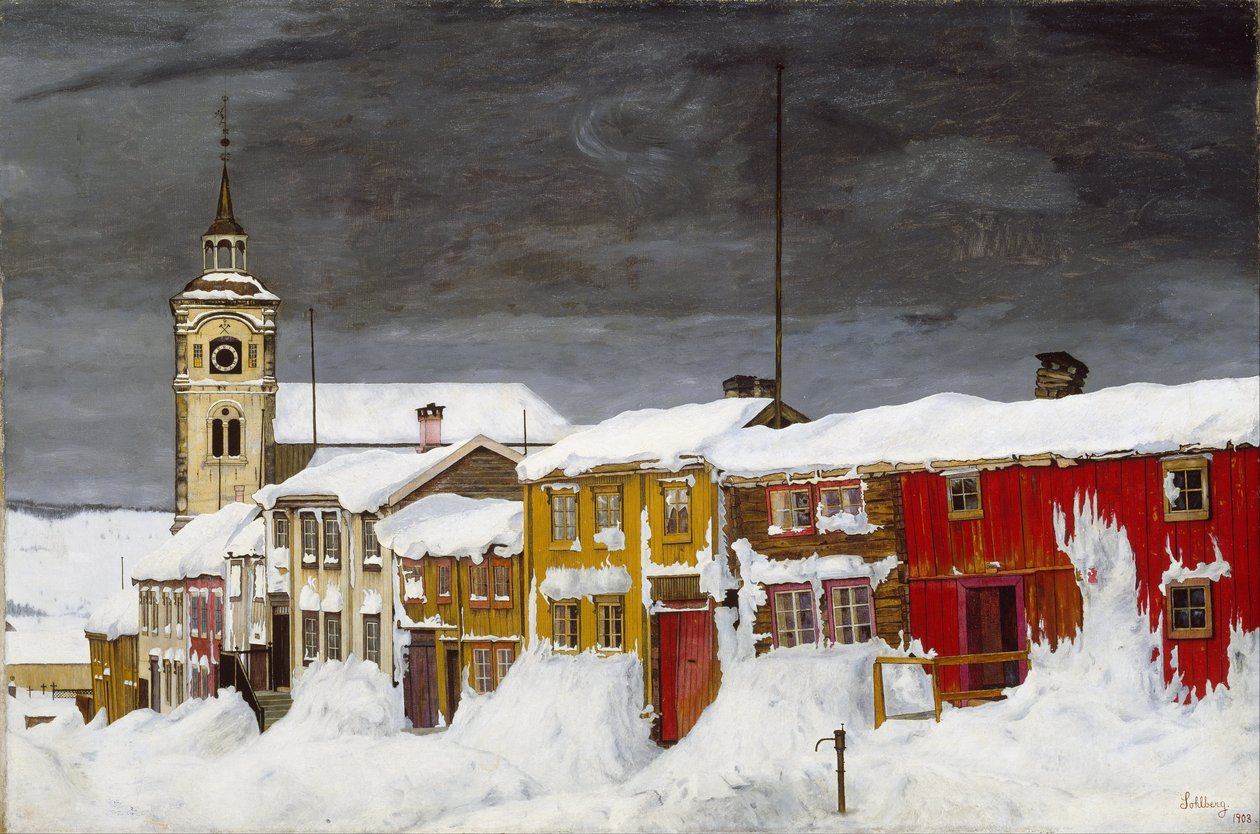 Straße in Røros im Winter von Harald Sohlberg