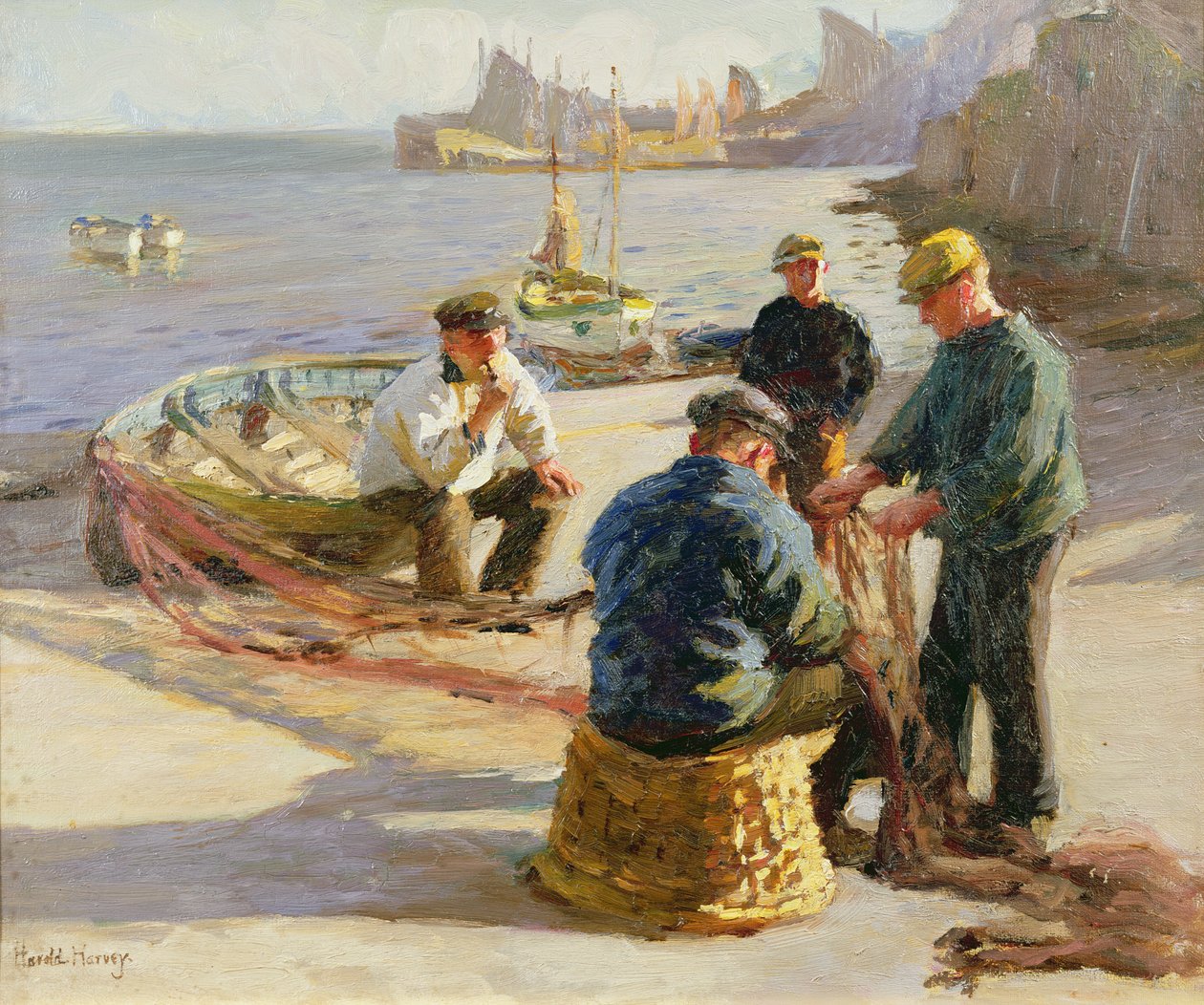 Newlyn Hafen: Netze flicken von Harold Harvey