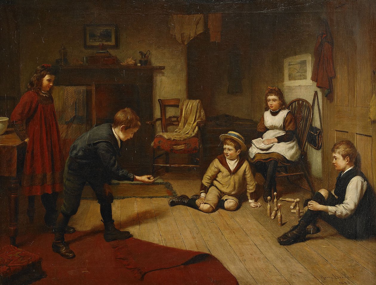 Kinder spielen in einem Innenraum, 1893 von Harry Brooker