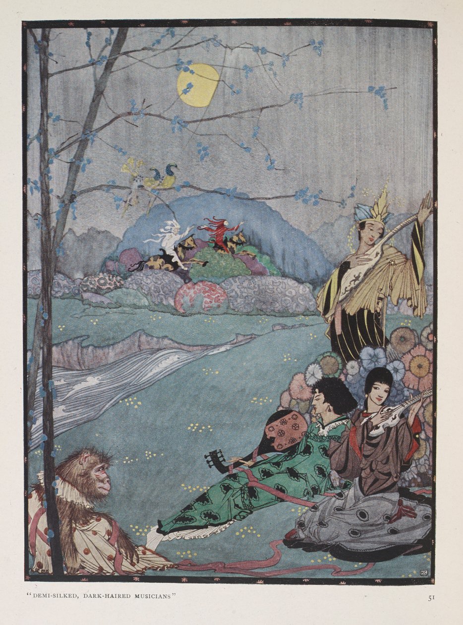 Arabien. "Halbseidene dunkelhaarige Musiker" von Harry Clarke