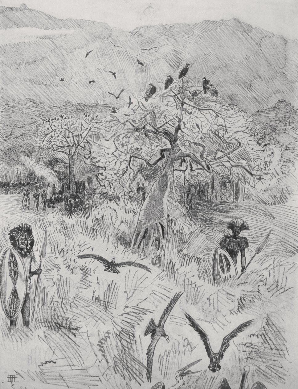 Masai-Lager, ca. 1884 von Harry Hamilton Johnston