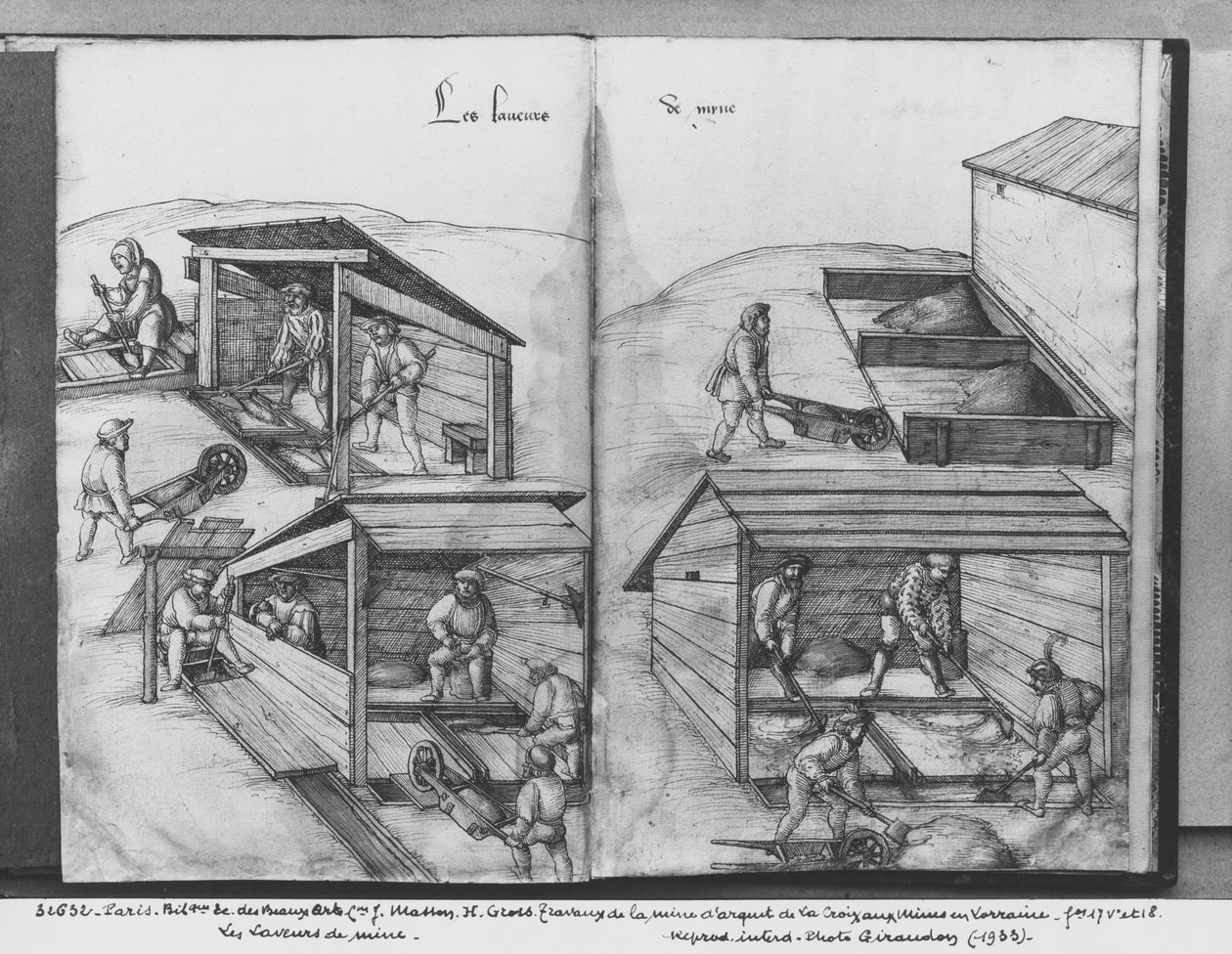 Silbermine von La Croix-aux-Mines, Lothringen, fol.17v und fol.18r, Erz waschen, ca. 1530 von Heinrich Gross or Groff