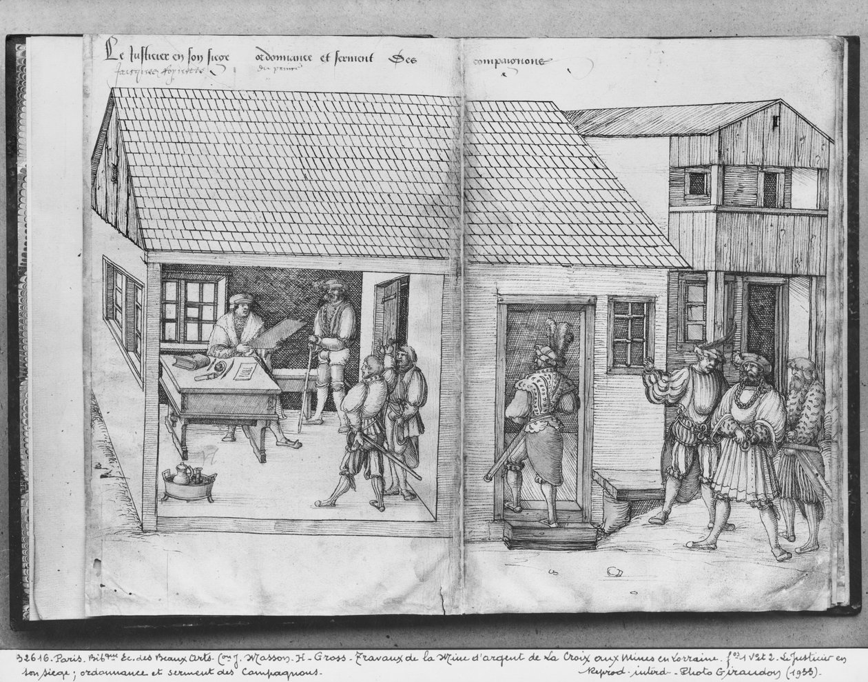 Silbermine von La Croix-aux-Mines, Lothringen, fol.1v und fol.2, der Richter der Minen, Edikt und Eid der Gefährten, ca. 1530 von Heinrich Gross or Groff
