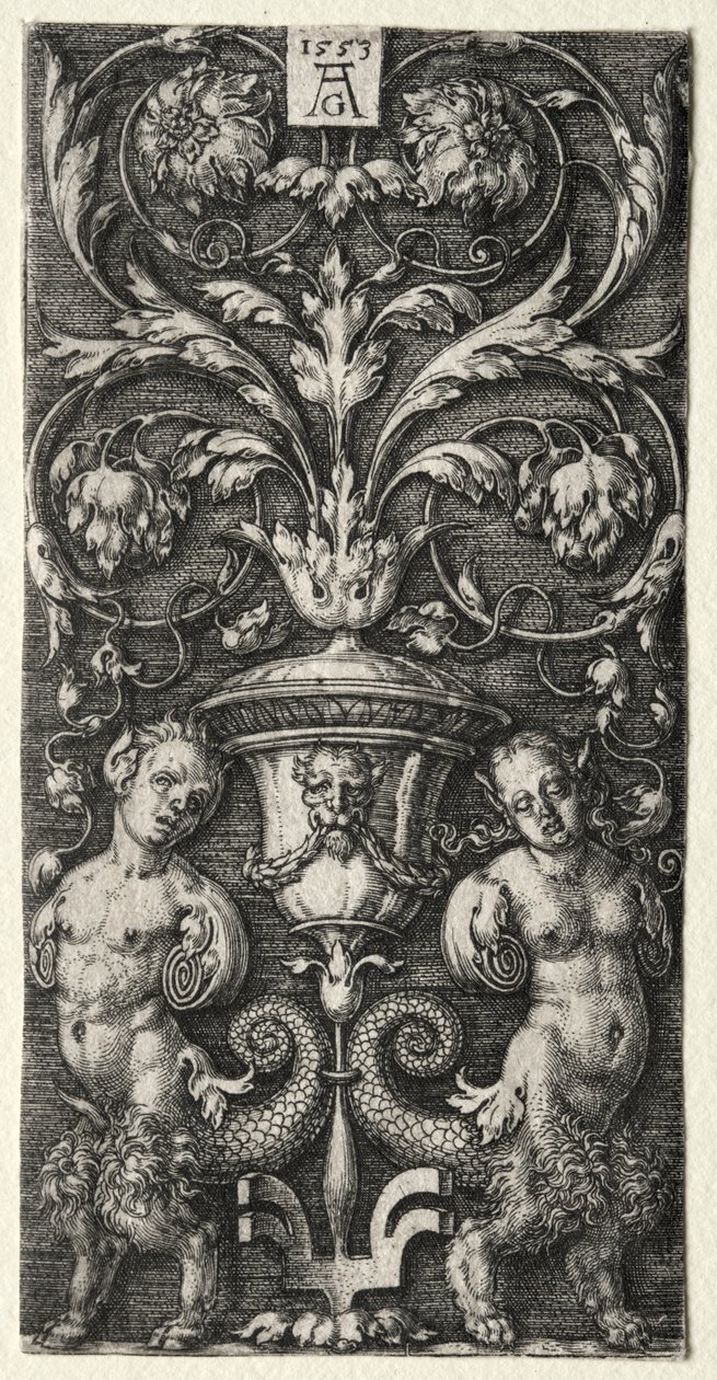 Eine Vase zwischen zwei chimerischen Figuren von Heinrich Aldegrever