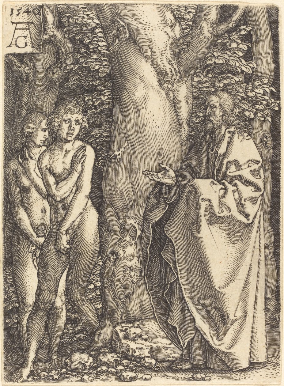 Adam und Eva verstecken sich, 1540 von Heinrich Aldegrever